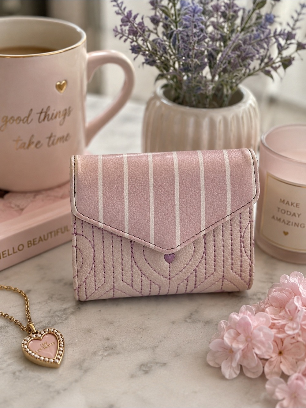 Betsey Johnson Luv Betsey Pink Heart Stripe Mini Wallet